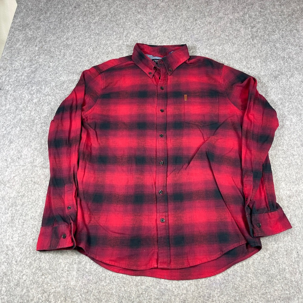 Chaps Flannel Shirt Mens Large Red Black Buffalo Plaid Long Sleeve Stretch